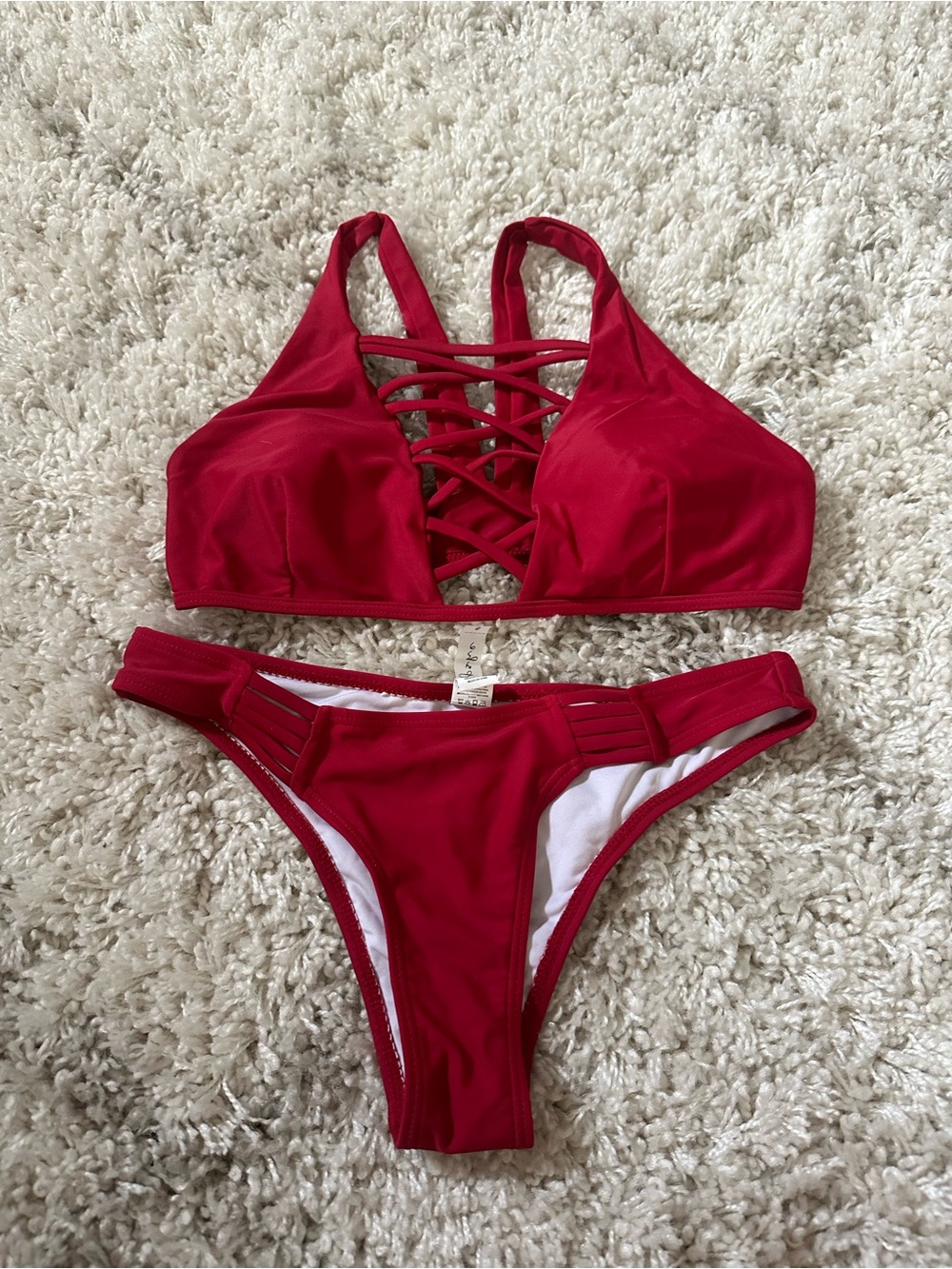 Cupshe Red Lattice Front Bikini Set
